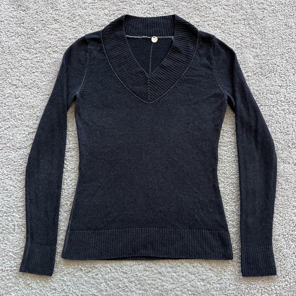Margaret O'Leary Cashmere V-Neck Sweater Womens XS Gray Long Sleeve Knit